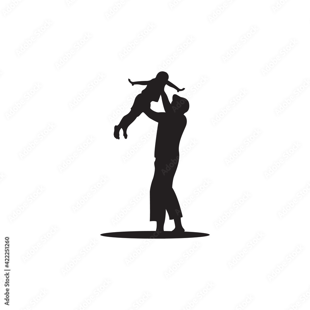 Silhouette illustration of a happy father and son, sign logo d template design