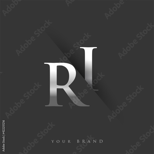 initial logo letter RI for company name, silver color and slash design in black background. vector logotype for business and company identity.