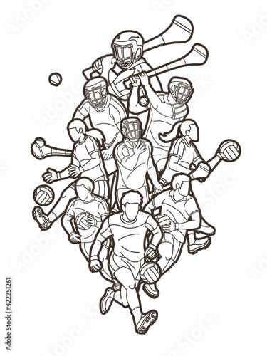 Gaelic Football and Hurling Sport Players Action Cartoon Graphic Vector
