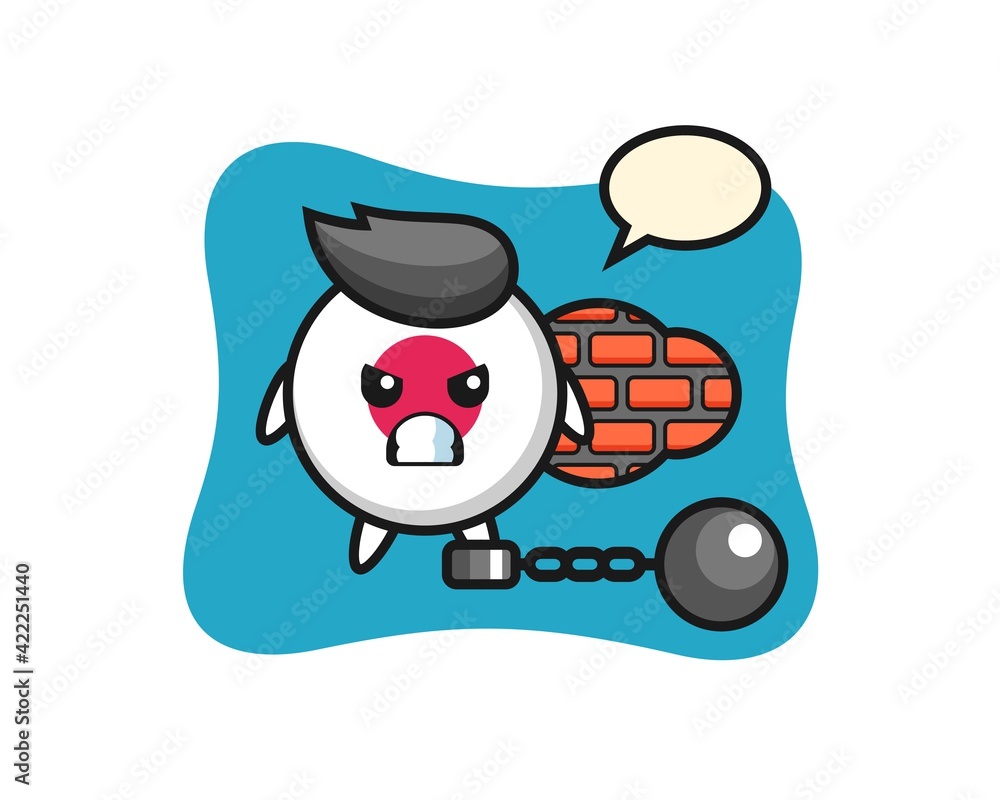 Character mascot of japan flag badge as a prisoner Character mascot of japan flag badge as a prisoner