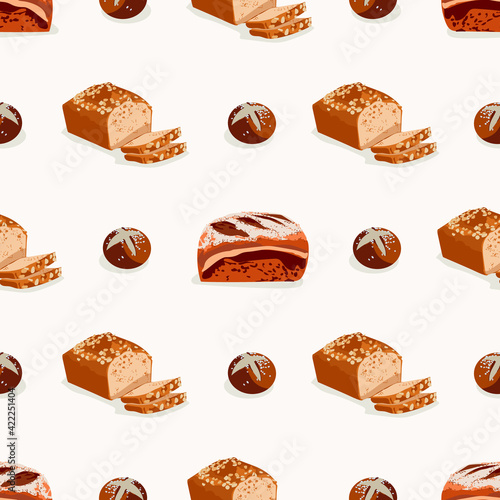 Freshly bakery products seamless pattern cartoon vector illustration