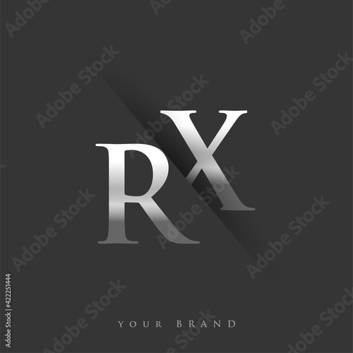 initial logo letter RX for company name, silver color and slash design in black background. vector logotype for business and company identity.