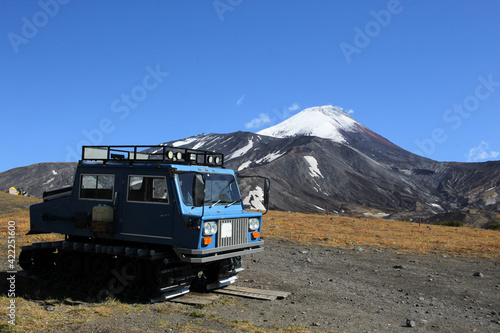 Trekking around volcanoes of Kamchatka in fall season 