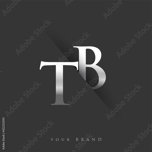 initial logo letter TB for company name, silver color and slash design in black background. vector logotype for business and company identity.