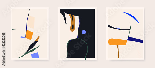 Set of minimalist abstract aesthetic shapes illustrations. Modern style wall decor. 