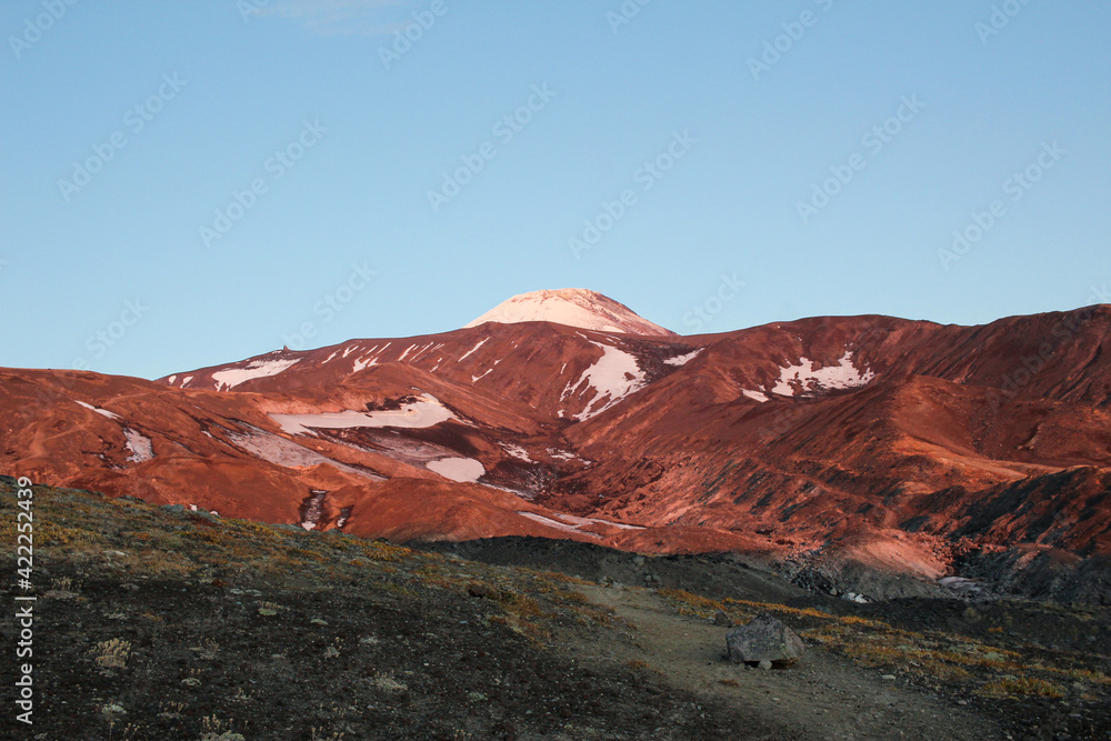 Trekking around volcanoes of Kamchatka in fall season	