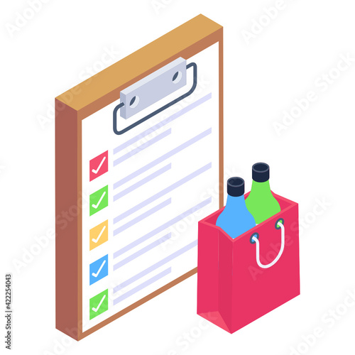 
A wishlist or shopping list in isometric editable icon 

