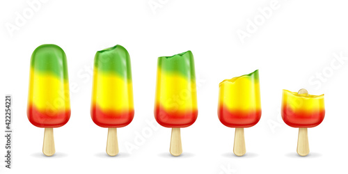 Fruit popsicle with bites, colorful ice cream