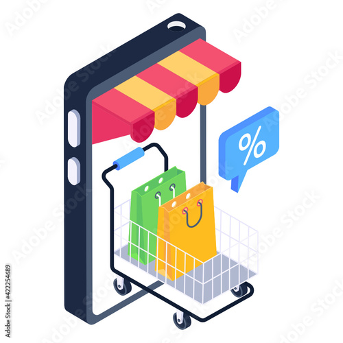 
A mobile shopping discount isometric icon 

