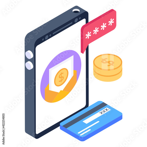 
Sms transactions isometric vector, editable icon

