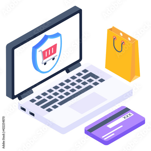  An online safe shopping isometric icon