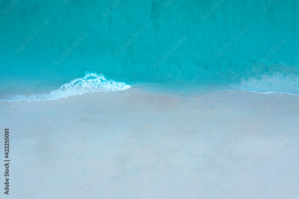 Top view with Coast with waves and white sand beach background
