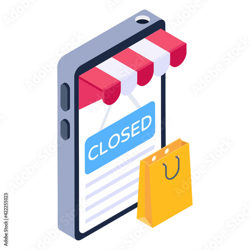 
Close mobile shop, isometric icon download


