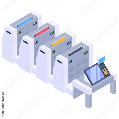 
Isometric icon of offset press, printing machine 

