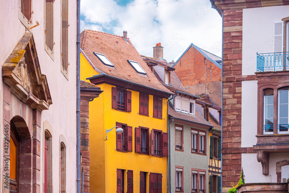 Fototapeta premium Old medieval street with traditional French houses in Strasbourg, France
