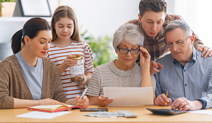 family managing  budget