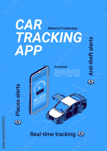 Vector banner of car tracker app for smartphone
