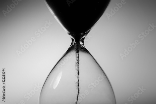 Black and white photo of hourglass close up