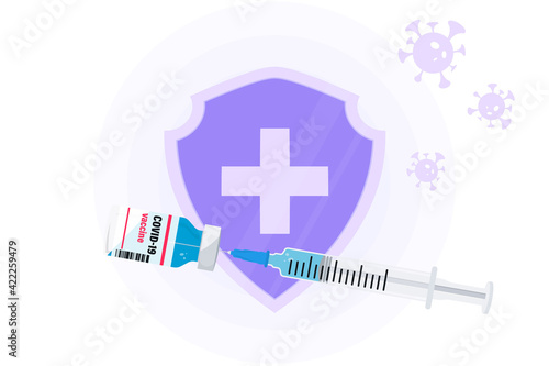 Coronavirus vaccine. Covid-19 vaccination with vaccine bottle and syringe injection. Treatment for coronavirus COVID-19. Concept of Vaccines to provention or fight against Coronavirus