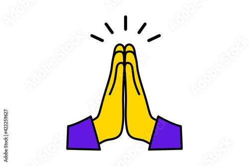 Human Hands Folded in prayer. Clasped hands. Mudra Namaste. Hands folded in a welcome gesture. Concept of trust and love to christianity. Appeal to heaven, request for donate