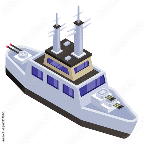 
Icon of warship in modern isometric design 


