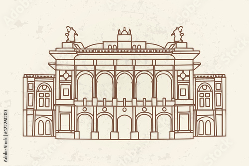 vector sketch of  Wiener Ringstrasse with Burgtheater, Vienna, Austria