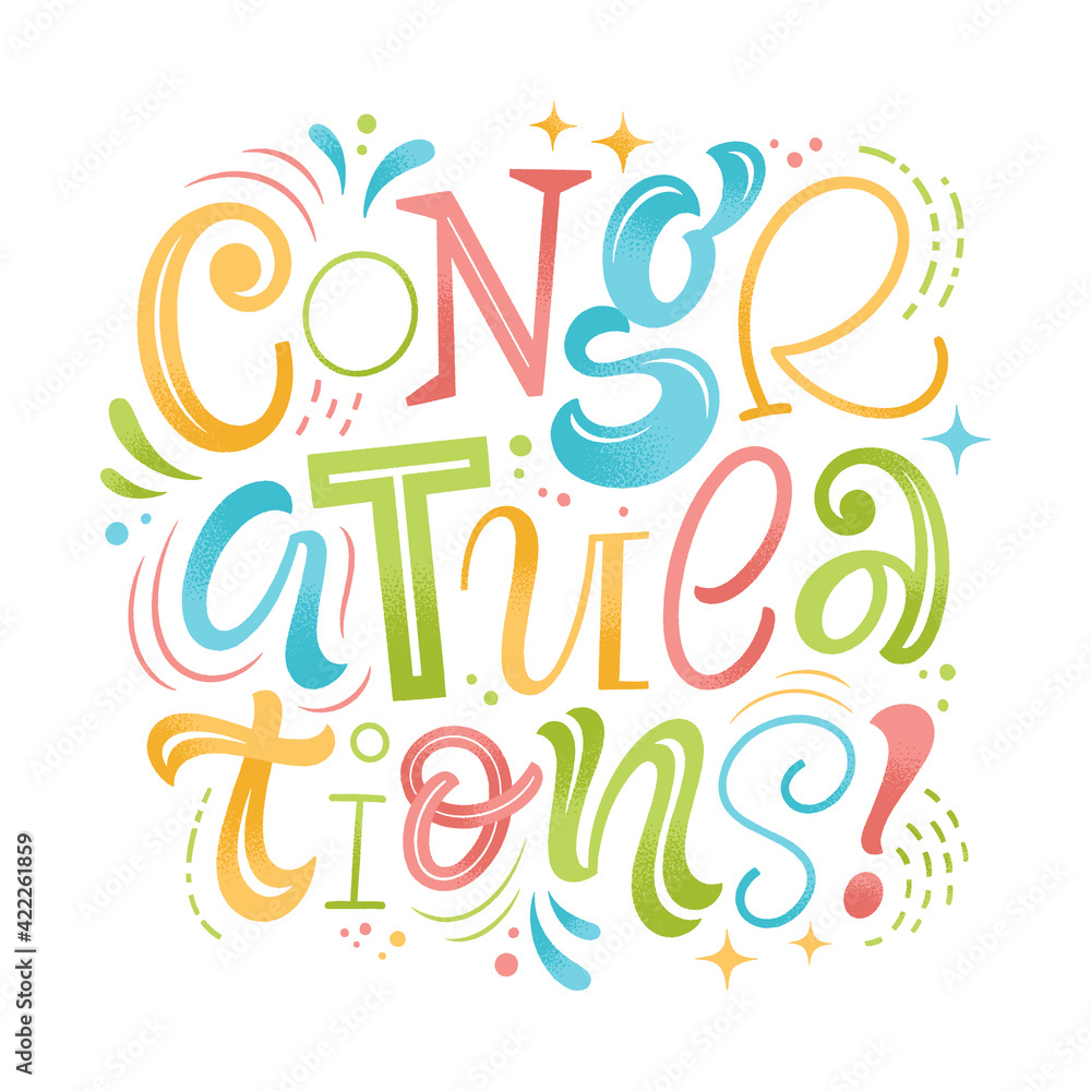Congratulations vector illustration. Hand drawn textured lettering for invitation and greeting card, template, event prints and posters. Festive design with graphic elements Congratulations vector illustration. Hand drawn textured lettering for invitation and greeting card, template, event prints and posters. Festive design with graphic elements