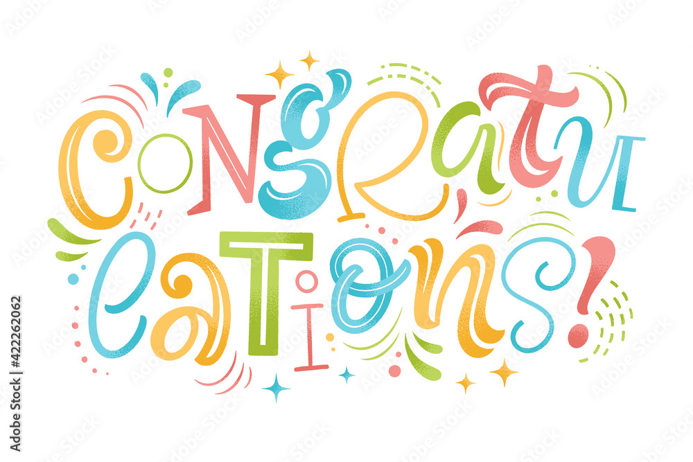 Congratulations vector illustration. Hand drawn textured lettering for invitation and greeting card, template, event prints and posters. Festive design with graphic elements Congratulations vector illustration. Hand drawn textured lettering for invitation and greeting card, template, event prints and posters. Festive design with graphic elements