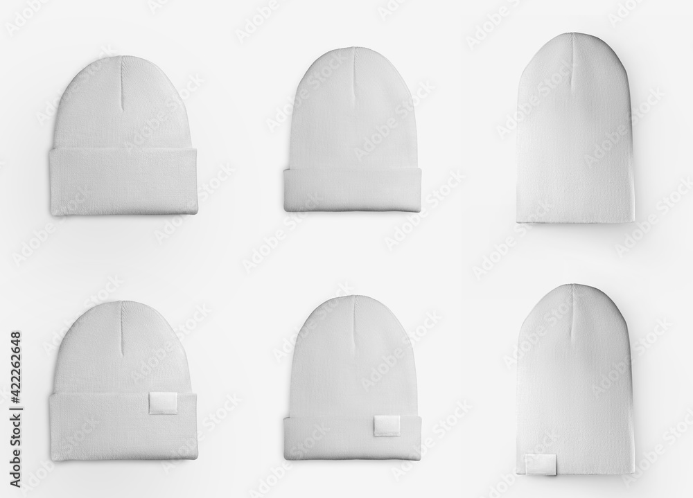 Фотография White beanie mockup set isolated on background