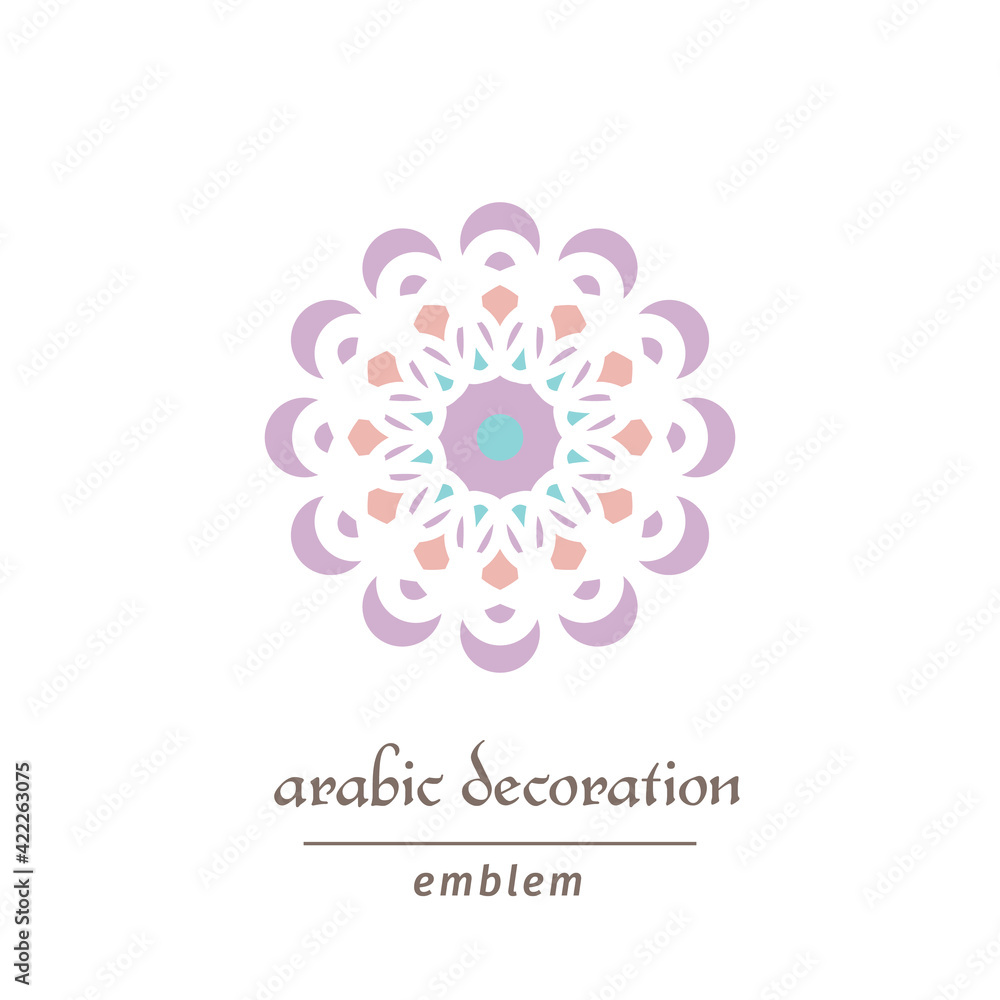 Decorative symbol with arabic geometric ornament. Vector mosaic emblem design Decorative symbol with arabic geometric ornament. Vector mosaic emblem design