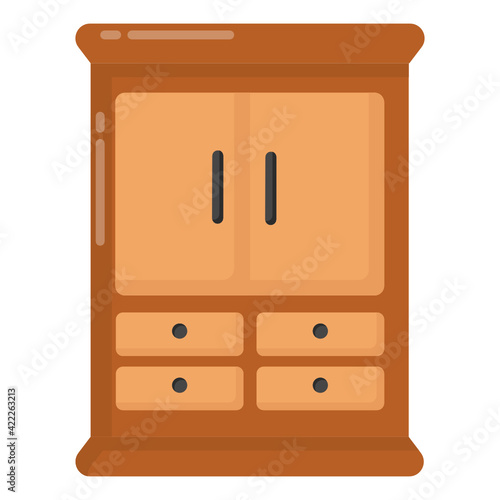
A room wardrobe, wooden closet icon in flat style 

