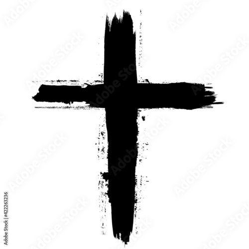 Grunge Religion Cross . Black Paint . Vector