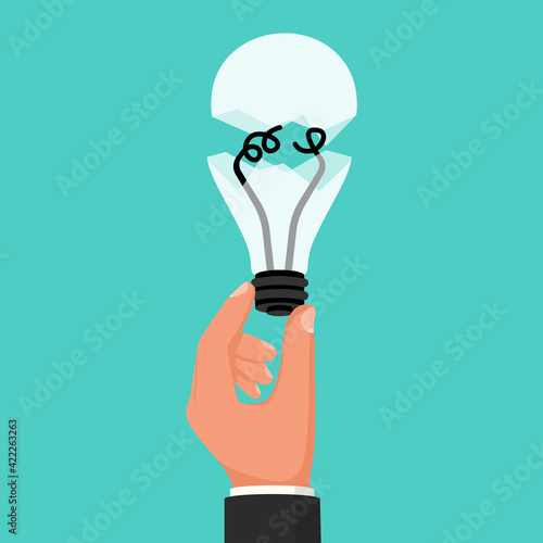 Broken idea. A man holds a bad idea in hands. Error concept. Vector illustration flat design. Isolated on white background.