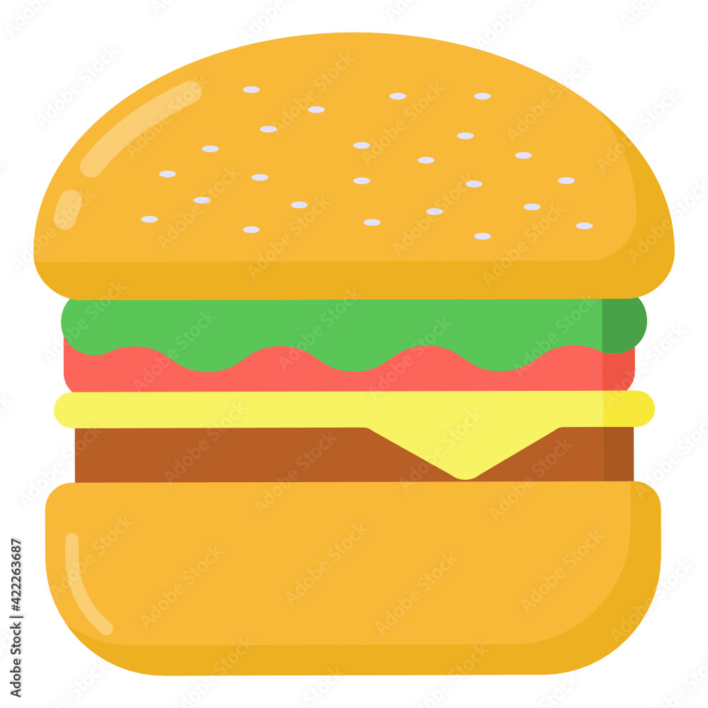 Flat trendy icon of hamburger, unhealthy food
Flat trendy icon of hamburger, unhealthy food