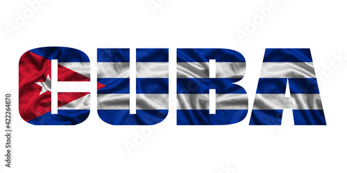 Quadro su tela The word Cuba in the colors of the waving Cuban flag