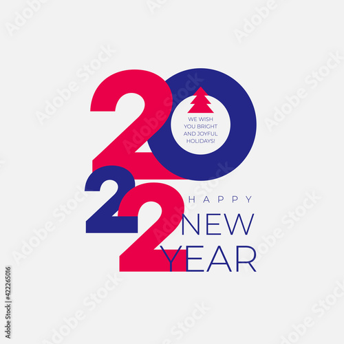 2022 Happy New Year. Creative concept logo 2022. Colored design template with typography for celebration and season decoration. Vector illustration trendy background for branding, calendar, banner.