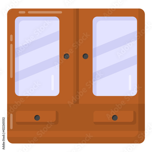 
A room wardrobe, wooden closet icon in flat style 

