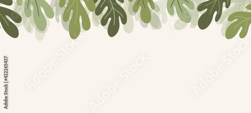 Floral web banner with drawn color exotic leaves. Nature concept design. Modern floral compositions with summer branches. Vector illustration on the theme of ecology, natura, environment