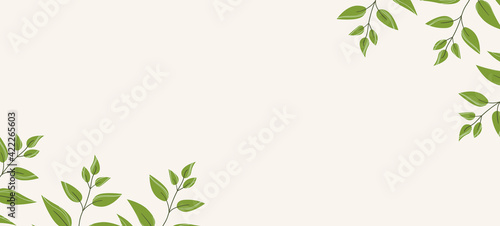 Floral web banner with drawn color exotic leaves. Nature concept design. Modern floral compositions with summer branches. Vector illustration on the theme of ecology, natura, environment