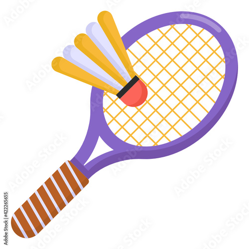 
Shuttlecock with racket, icon of badminton

