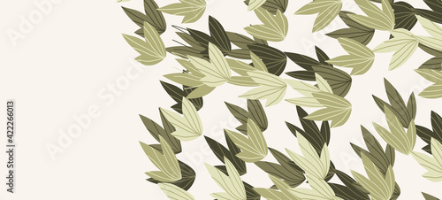 Floral web banner with drawn color exotic leaves. Nature concept design. Modern floral compositions with summer branches. Vector illustration on the theme of ecology, natura, environment