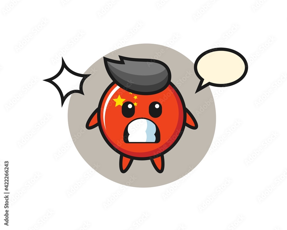 china flag badge character cartoon with shocked gesture
