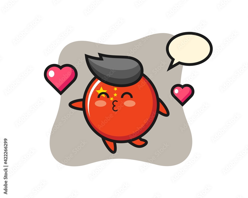 china flag badge character cartoon with kissing gesture china flag badge character cartoon with kissing gesture