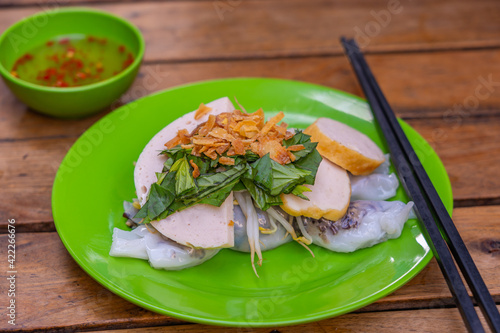 Traditional Vietnamese dish - Banh Cuon, steamed rice noodle rolls