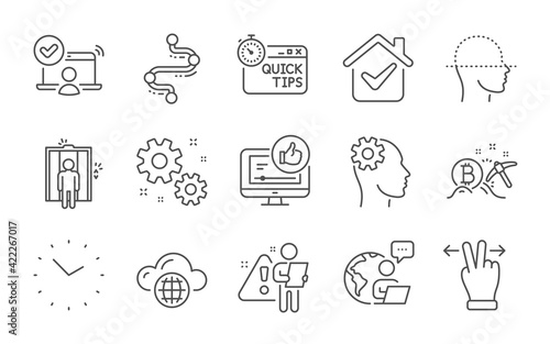 Time, Cloud computing and Engineering icons set. Elevator, Work and Quick tips signs. Vector
