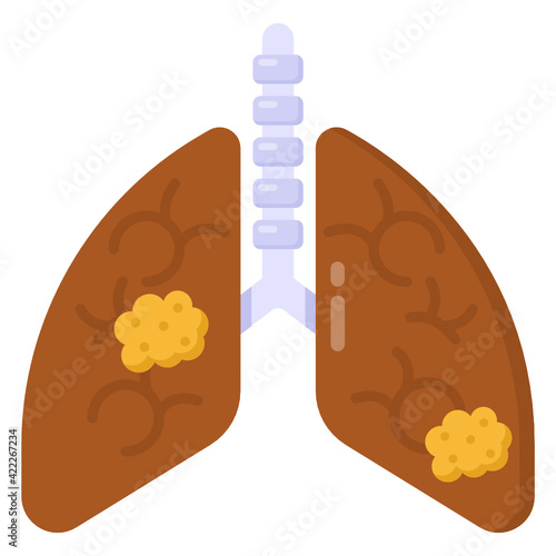 
Lungs cancer in flat editable icon, dangerous disease 

