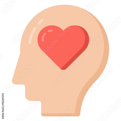  Heart inside head denoting flat icon of empathy