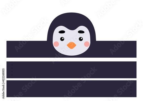 Printable penguin paper headband. Party crown die cut template for birthday, christmas, baby shower. Fun accessory for entertainment. Print, cut and glue. Vector stock illustration.