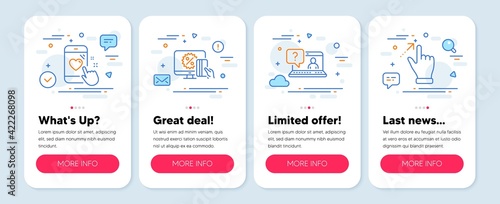 Set of People icons, such as Faq, Online shopping, Heart rating symbols. Touchscreen gesture line icons. Vector