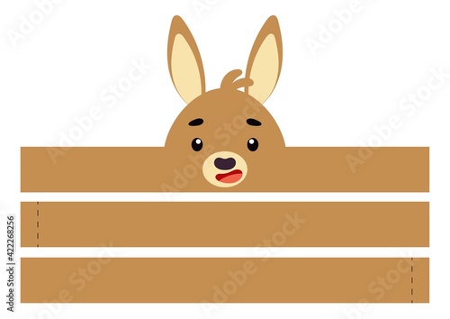 Printable kangaroo paper crown. Party headband die cut template for birthday, christmas, baby shower. Fun accessory for entertainment. Print, cut and glue. Vector stock illustration.